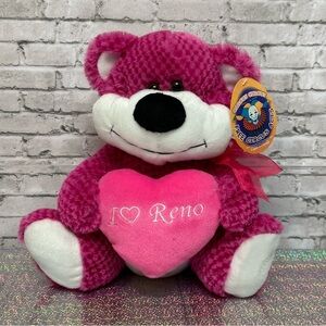 Circus Circus Pink BEAR I Love Reno Plush Waffle Fur Bow Heart Stuffed Animal